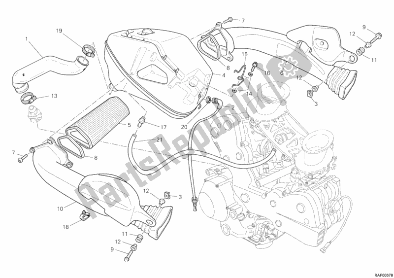 Alle onderdelen voor de Inname van de Ducati Superbike 1198 SP USA 2011